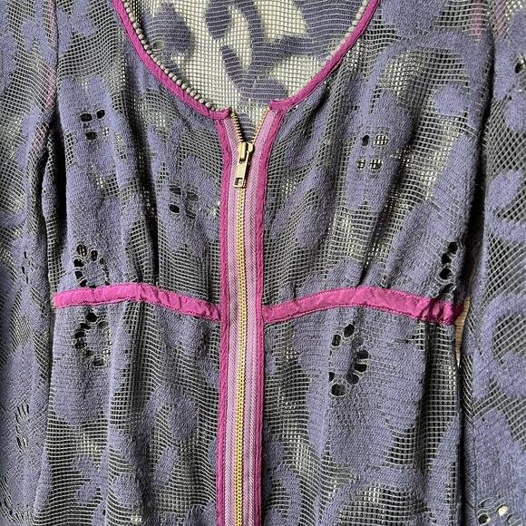 Free People Dress Womens Size SP Blue & Purple Mesh Sheer Lace Cover Up Beach - Picture 7 of 15